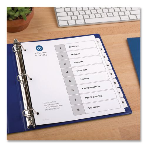 Image of Avery® 11132 Customizable TOC Ready Index Black and White Dividers, 8-Tab, 1 to 8, 11 x 8.5, 1 Set