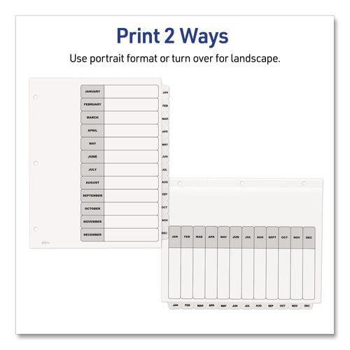 Image of Avery® 11826 Customizable Table of Contents Ready Index Black and White Dividers, 12-Tab, Jan. to Dec., 11 x 8.5, White, 6 Sets
