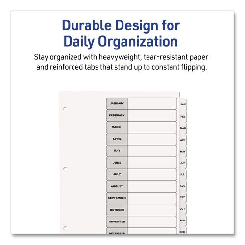 Image of Avery® 11826 Customizable Table of Contents Ready Index Black and White Dividers, 12-Tab, Jan. to Dec., 11 x 8.5, White, 6 Sets