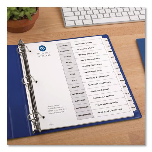 Image of Avery® 11826 Customizable Table of Contents Ready Index Black and White Dividers, 12-Tab, Jan. to Dec., 11 x 8.5, White, 6 Sets