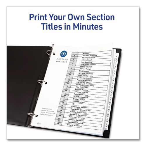 Image of Avery® 11827 Customizable Table of Contents Ready Index Black and White Dividers, 31-Tab, 1 to 31, 11 x 8.5, White, 6 Sets