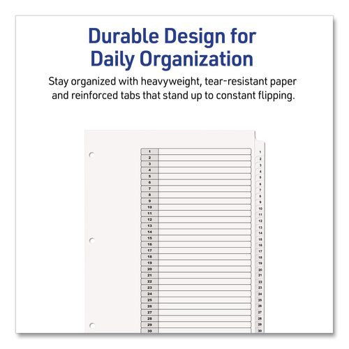 Image of Avery® 11827 Customizable Table of Contents Ready Index Black and White Dividers, 31-Tab, 1 to 31, 11 x 8.5, White, 6 Sets