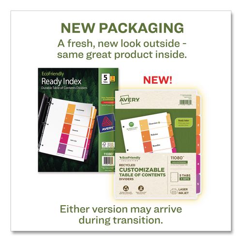Image of Avery® 11080 Customizable Table Of Contents Ready Index Dividers With Multicolor Tabs, 5-Tab, 1 To 5, 11 X 8.5, White, 3 Sets