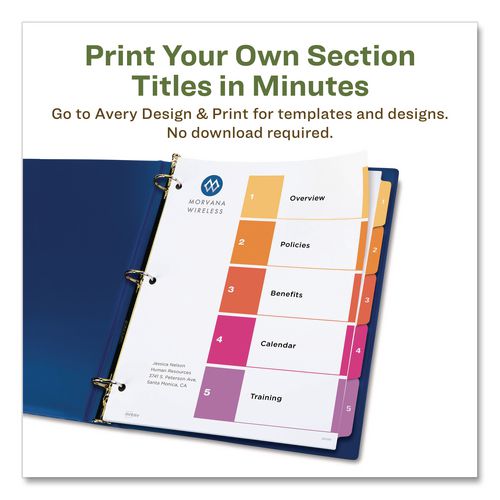 Image of Avery® 11080 Customizable Table Of Contents Ready Index Dividers With Multicolor Tabs, 5-Tab, 1 To 5, 11 X 8.5, White, 3 Sets