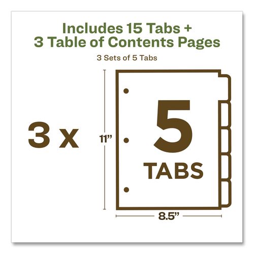 Image of Avery® 11080 Customizable Table Of Contents Ready Index Dividers With Multicolor Tabs, 5-Tab, 1 To 5, 11 X 8.5, White, 3 Sets