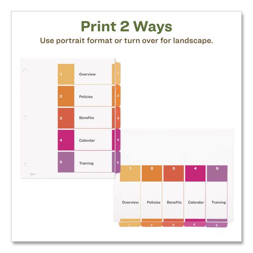 Image of Avery® 11080 Customizable Table Of Contents Ready Index Dividers With Multicolor Tabs, 5-Tab, 1 To 5, 11 X 8.5, White, 3 Sets