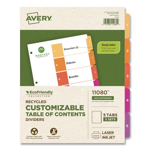 Image of Avery® 11080 Customizable Table Of Contents Ready Index Dividers With Multicolor Tabs, 5-Tab, 1 To 5, 11 X 8.5, White, 3 Sets