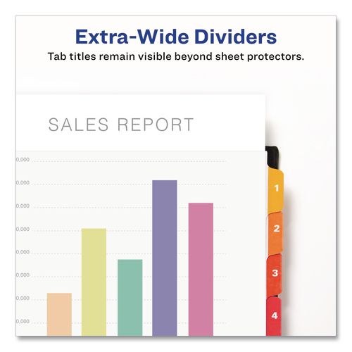 Image of Avery® 11163 Customizable TOC Ready Index Multicolor Tab Dividers, Extra Wide Tabs, 8-Tab, 1 to 8, 11 x 9.25, White, 1 Set