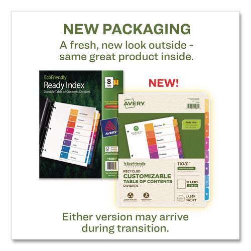 Image of Avery® 11081 Customizable Table Of Contents Ready Index Dividers With Multicolor Tabs, 8-Tab, 1 To 8, 11 X 8.5, White, 3 Sets