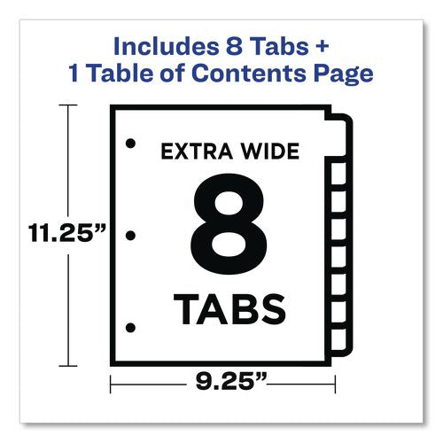 Image of Avery® 11163 Customizable TOC Ready Index Multicolor Tab Dividers, Extra Wide Tabs, 8-Tab, 1 to 8, 11 x 9.25, White, 1 Set