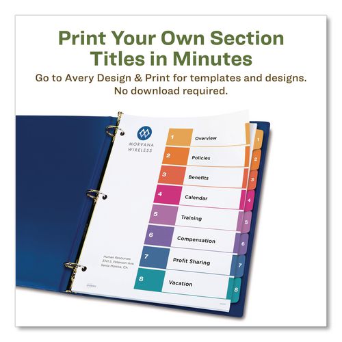 Image of Avery® 11081 Customizable Table Of Contents Ready Index Dividers With Multicolor Tabs, 8-Tab, 1 To 8, 11 X 8.5, White, 3 Sets
