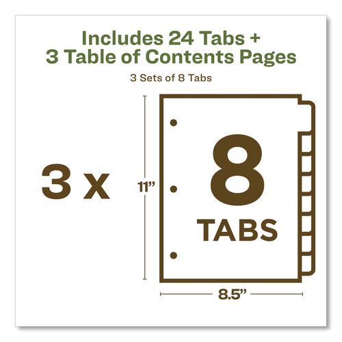 Image of Avery® 11081 Customizable Table Of Contents Ready Index Dividers With Multicolor Tabs, 8-Tab, 1 To 8, 11 X 8.5, White, 3 Sets