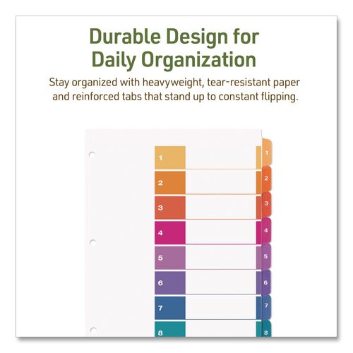 Image of Avery® 11081 Customizable Table Of Contents Ready Index Dividers With Multicolor Tabs, 8-Tab, 1 To 8, 11 X 8.5, White, 3 Sets