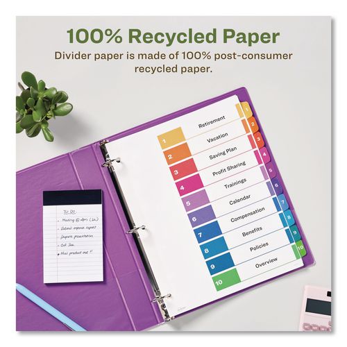 Image of Avery® 11082 Customizable Table Of Contents Ready Index Dividers With Multicolor Tabs, 10-Tab, 1 To 10, 11 X 8.5, White, 3 Sets