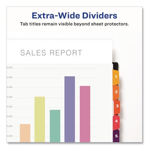 Image of Avery® 11165 Customizable TOC Ready Index Multicolor Tab Dividers, Extra Wide Tabs, 10-Tab, 1 to 10, 11 x 9.25, White, 1 Set