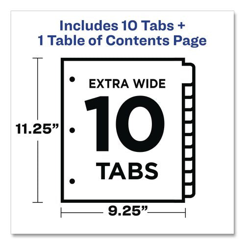 Image of Avery® 11165 Customizable TOC Ready Index Multicolor Tab Dividers, Extra Wide Tabs, 10-Tab, 1 to 10, 11 x 9.25, White, 1 Set