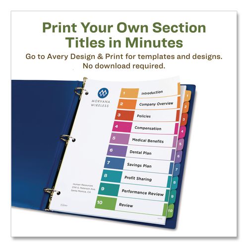 Image of Avery® 11082 Customizable Table Of Contents Ready Index Dividers With Multicolor Tabs, 10-Tab, 1 To 10, 11 X 8.5, White, 3 Sets