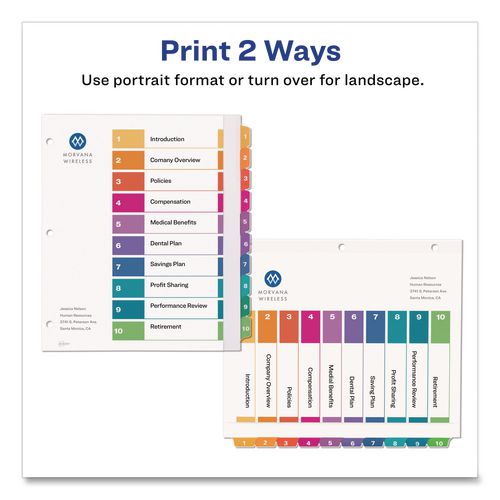 Image of Avery® 11165 Customizable TOC Ready Index Multicolor Tab Dividers, Extra Wide Tabs, 10-Tab, 1 to 10, 11 x 9.25, White, 1 Set