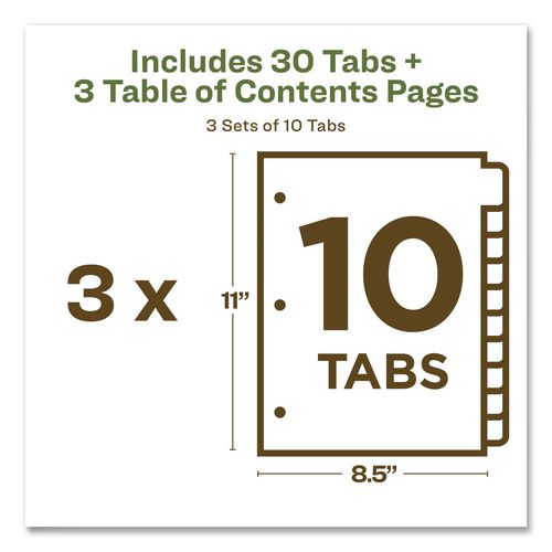 Image of Avery® 11082 Customizable Table Of Contents Ready Index Dividers With Multicolor Tabs, 10-Tab, 1 To 10, 11 X 8.5, White, 3 Sets