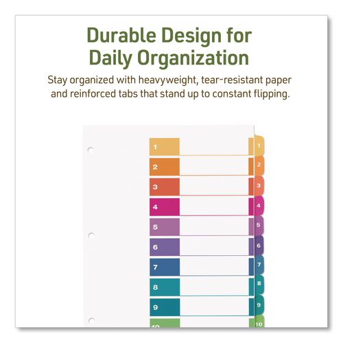 Image of Avery® 11082 Customizable Table Of Contents Ready Index Dividers With Multicolor Tabs, 10-Tab, 1 To 10, 11 X 8.5, White, 3 Sets
