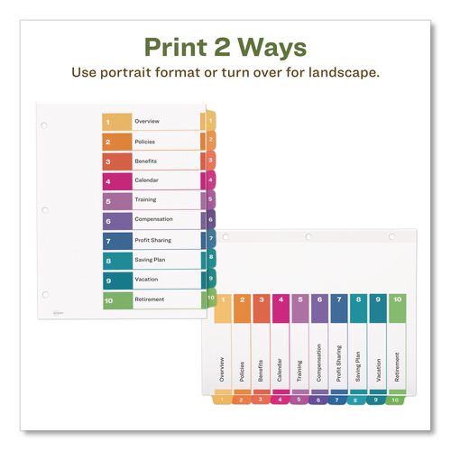 Image of Avery® 11082 Customizable Table Of Contents Ready Index Dividers With Multicolor Tabs, 10-Tab, 1 To 10, 11 X 8.5, White, 3 Sets