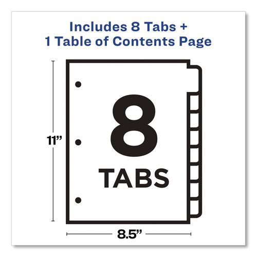 Image of Avery® 11133 Customizable TOC Ready Index Multicolor Tab Dividers, 8-Tab, 1 to 8, 11 x 8.5, White, Traditional Color Tabs, 1 Set