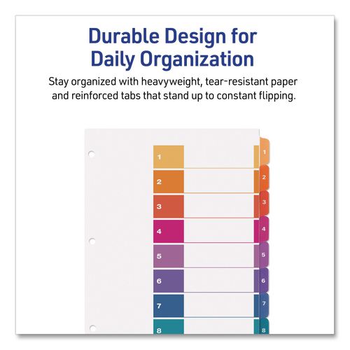 Image of Avery® 11133 Customizable TOC Ready Index Multicolor Tab Dividers, 8-Tab, 1 to 8, 11 x 8.5, White, Traditional Color Tabs, 1 Set