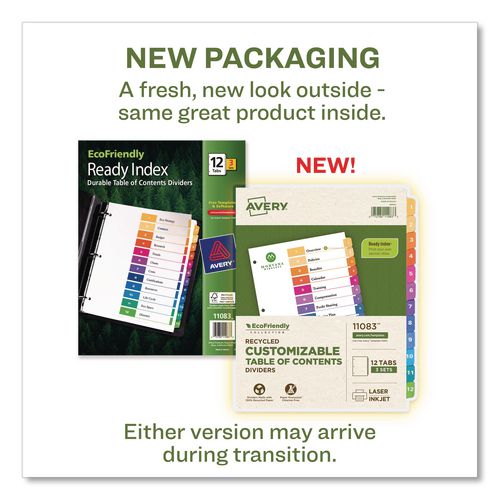Image of Avery® 11083 Customizable Table Of Contents Ready Index Dividers With Multicolor Tabs, 12-Tab, 1 To 12, 11 X 8.5, White, 3 Sets