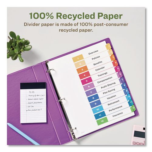 Image of Avery® 11083 Customizable Table Of Contents Ready Index Dividers With Multicolor Tabs, 12-Tab, 1 To 12, 11 X 8.5, White, 3 Sets