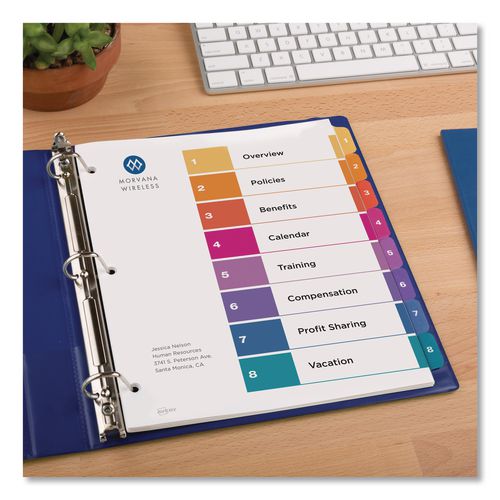Image of Avery® 11133 Customizable TOC Ready Index Multicolor Tab Dividers, 8-Tab, 1 to 8, 11 x 8.5, White, Traditional Color Tabs, 1 Set