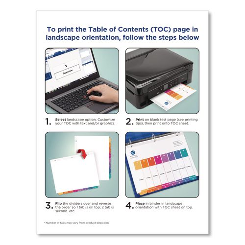 Image of Avery® 11133 Customizable TOC Ready Index Multicolor Tab Dividers, 8-Tab, 1 to 8, 11 x 8.5, White, Traditional Color Tabs, 1 Set