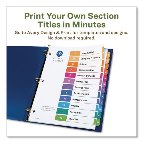 Image of Avery® 11083 Customizable Table Of Contents Ready Index Dividers With Multicolor Tabs, 12-Tab, 1 To 12, 11 X 8.5, White, 3 Sets