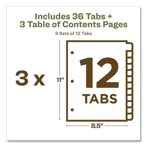 Image of Avery® 11083 Customizable Table Of Contents Ready Index Dividers With Multicolor Tabs, 12-Tab, 1 To 12, 11 X 8.5, White, 3 Sets