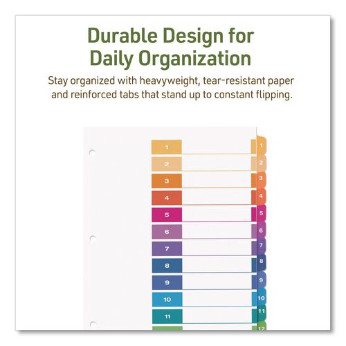 Image of Avery® 11083 Customizable Table Of Contents Ready Index Dividers With Multicolor Tabs, 12-Tab, 1 To 12, 11 X 8.5, White, 3 Sets