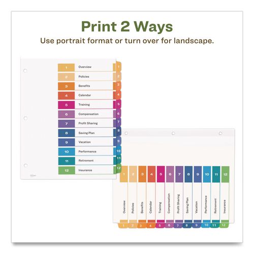 Image of Avery® 11083 Customizable Table Of Contents Ready Index Dividers With Multicolor Tabs, 12-Tab, 1 To 12, 11 X 8.5, White, 3 Sets