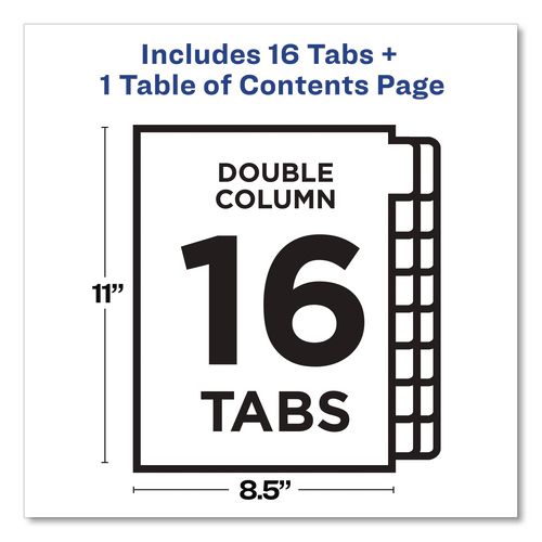 Image of Avery® 11320 Customizable TOC Ready Index Double Column Multicolor Tab Dividers, 16-Tab, 1 to 16, 11 x 8.5, White, 1 Set