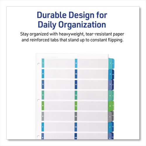 Image of Avery® 11320 Customizable TOC Ready Index Double Column Multicolor Tab Dividers, 16-Tab, 1 to 16, 11 x 8.5, White, 1 Set