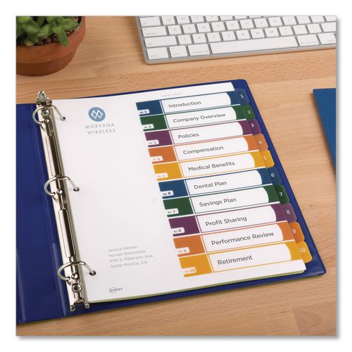 Image of Avery® 11818 Customizable Table Of Contents Ready Index Dividers With Multicolor Tabs, 10-Tab, 1 To 10, 11 X 8.5, Translucent, 1 Set