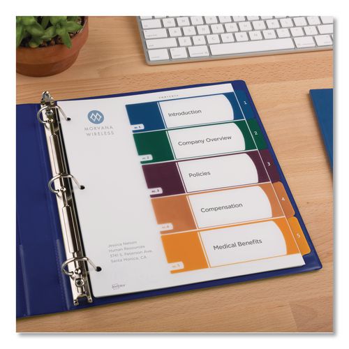 Image of Avery® 11816 Customizable Table Of Contents Ready Index Dividers With Multicolor Tabs, 5-Tab, 1 To 5, 11 X 8.5, Translucent, 1 Set