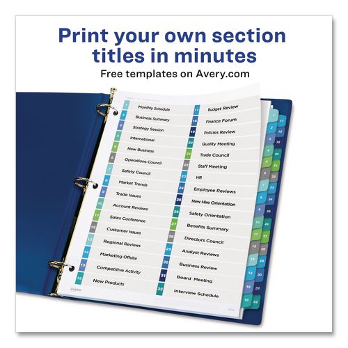 Image of Avery® 11322 Customizable TOC Ready Index Double Column Multicolor Tab Dividers, 32-Tab, 1 to 32, 11 x 8.5, White, 1 Set