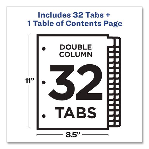 Image of Avery® 11322 Customizable TOC Ready Index Double Column Multicolor Tab Dividers, 32-Tab, 1 to 32, 11 x 8.5, White, 1 Set