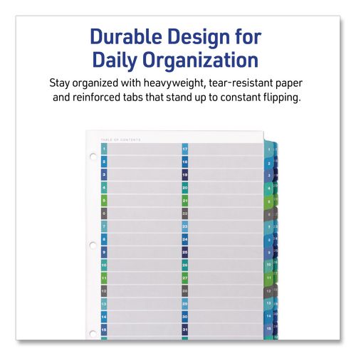 Image of Avery® 11322 Customizable TOC Ready Index Double Column Multicolor Tab Dividers, 32-Tab, 1 to 32, 11 x 8.5, White, 1 Set