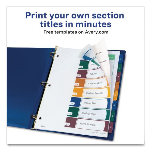 Image of Avery® 11817 Customizable Table Of Contents Ready Index Dividers With Multicolor Tabs, 8-Tab, 1 To 8, 11 X 8.5, Translucent, 1 Set