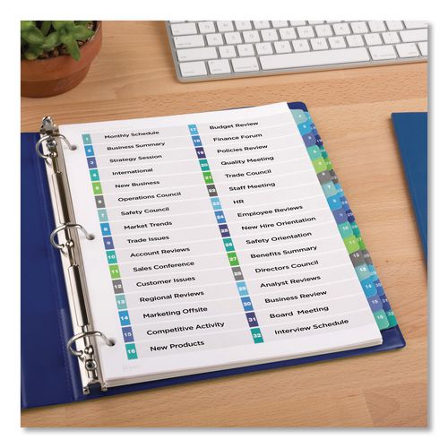 Image of Avery® 11322 Customizable TOC Ready Index Double Column Multicolor Tab Dividers, 32-Tab, 1 to 32, 11 x 8.5, White, 1 Set