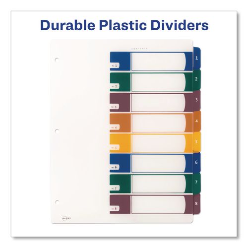 Image of Avery® 11817 Customizable Table Of Contents Ready Index Dividers With Multicolor Tabs, 8-Tab, 1 To 8, 11 X 8.5, Translucent, 1 Set