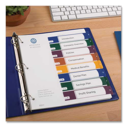 Image of Avery® 11817 Customizable Table Of Contents Ready Index Dividers With Multicolor Tabs, 8-Tab, 1 To 8, 11 X 8.5, Translucent, 1 Set