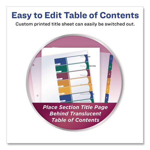 Image of Avery® 11818 Customizable Table Of Contents Ready Index Dividers With Multicolor Tabs, 10-Tab, 1 To 10, 11 X 8.5, Translucent, 1 Set