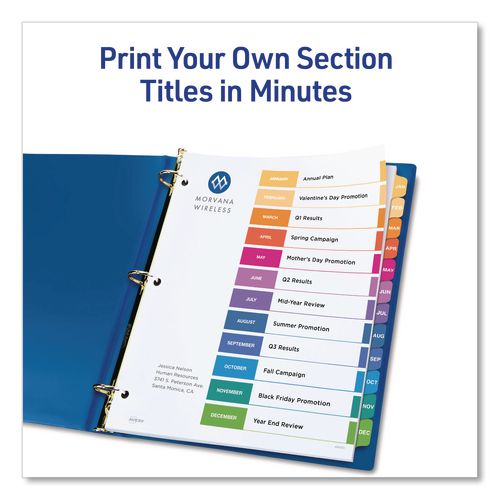 Image of Avery® 11830 Customizable Table of Contents Ready Index Multicolor Dividers, 12-Tab, Jan. to Dec., 11 x 8.5, White, 6 Sets