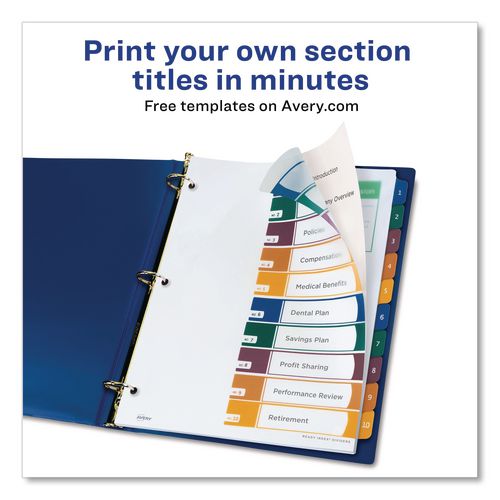 Image of Avery® 11818 Customizable Table Of Contents Ready Index Dividers With Multicolor Tabs, 10-Tab, 1 To 10, 11 X 8.5, Translucent, 1 Set