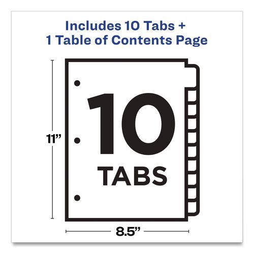 Image of Avery® 11818 Customizable Table Of Contents Ready Index Dividers With Multicolor Tabs, 10-Tab, 1 To 10, 11 X 8.5, Translucent, 1 Set